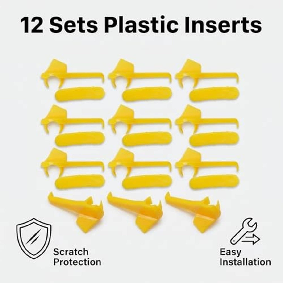 Yellow plastic tire changer insert set of 12 with scratch-protection and installation icons