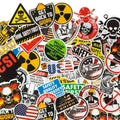 Assorted multicolor hard hat safety sticker set with hazard, skull, and shield icons