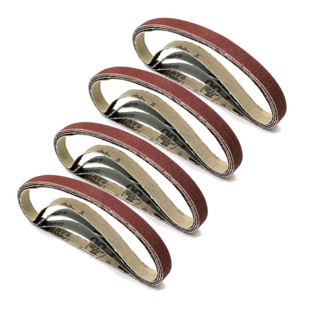 Assorted sanding belts, reddish-brown abrasive loops set of four