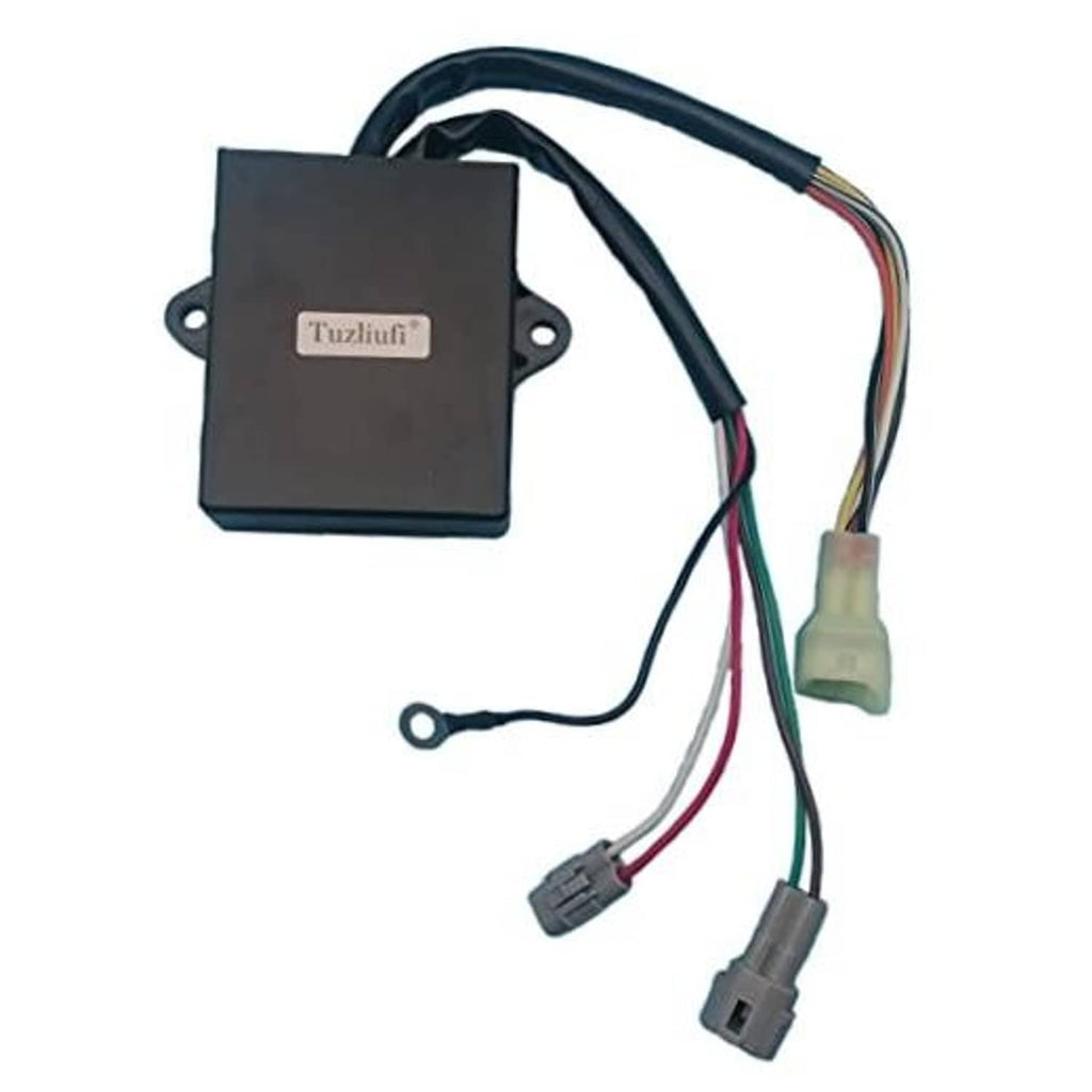 CDI ignition box module with black casing and multi-color wiring harness, mounting loops