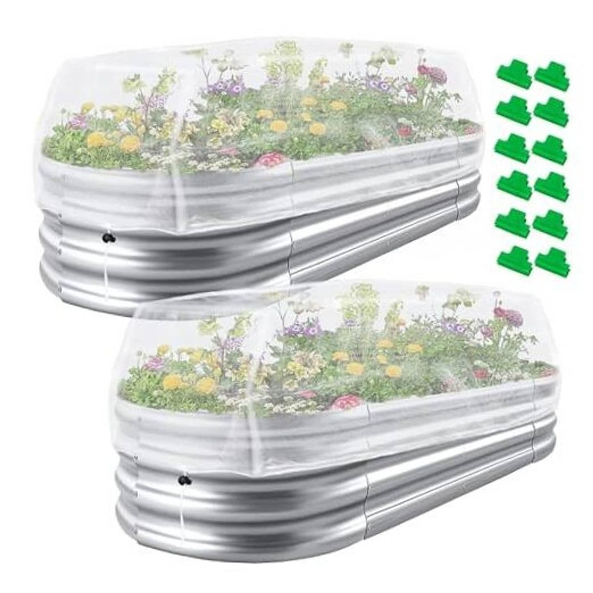 2-pack raised bed garden netting covers, clear mesh with plant design, 4x2 ft