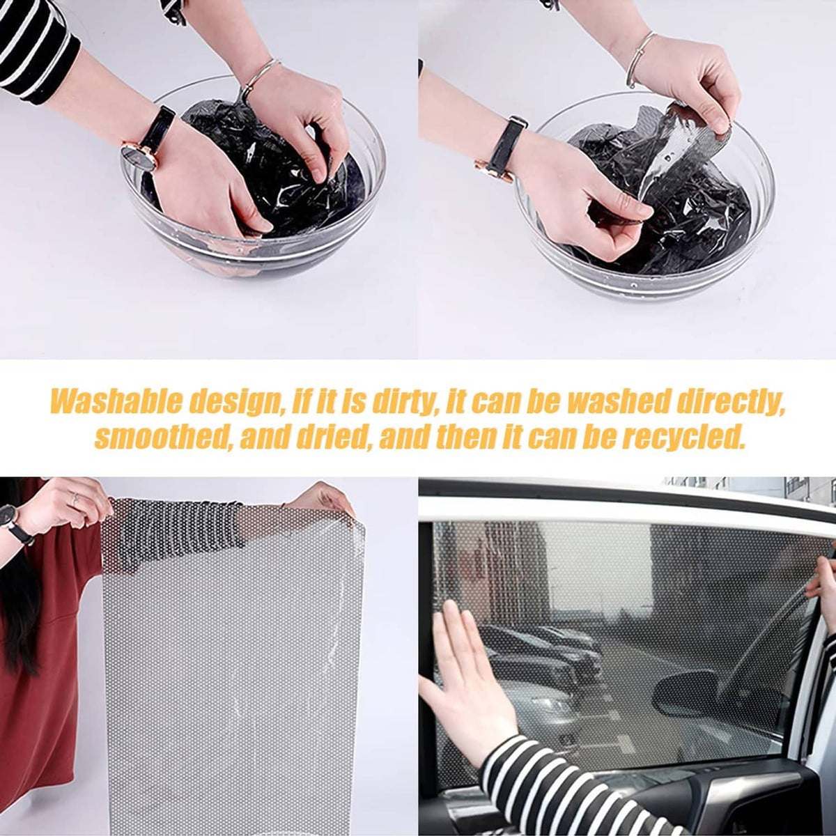 Washable black mesh sunshade film for car side windows, static cling sheets