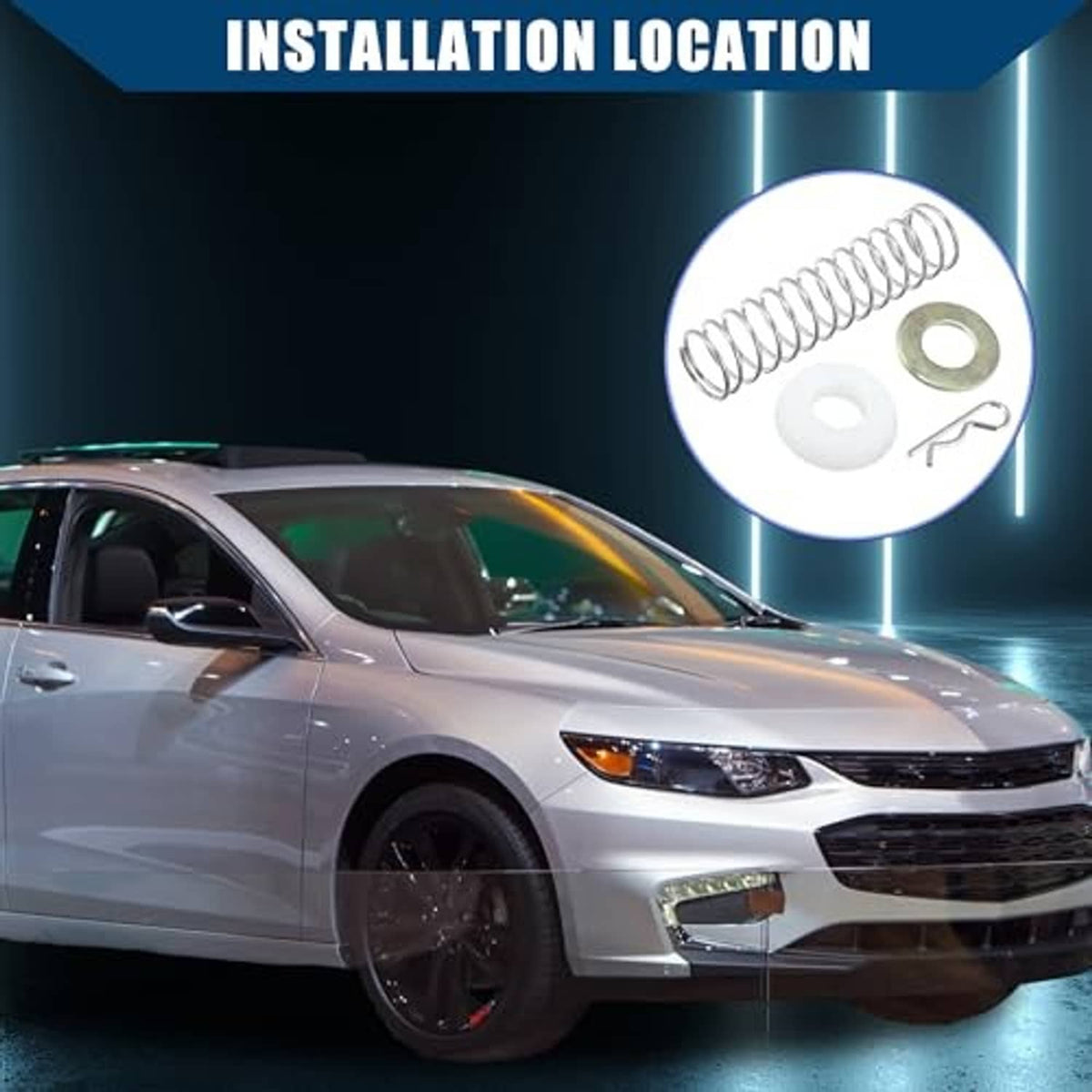 Transmission shifter linkage repair kit parts shown in inset: spring, bushing, washer, pin