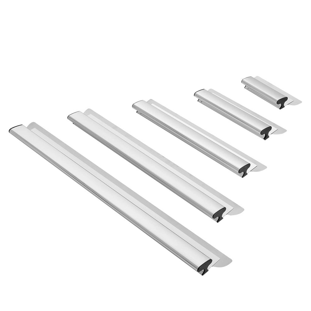 Drywall skimming blades set with four white blade edges in a staggered layout