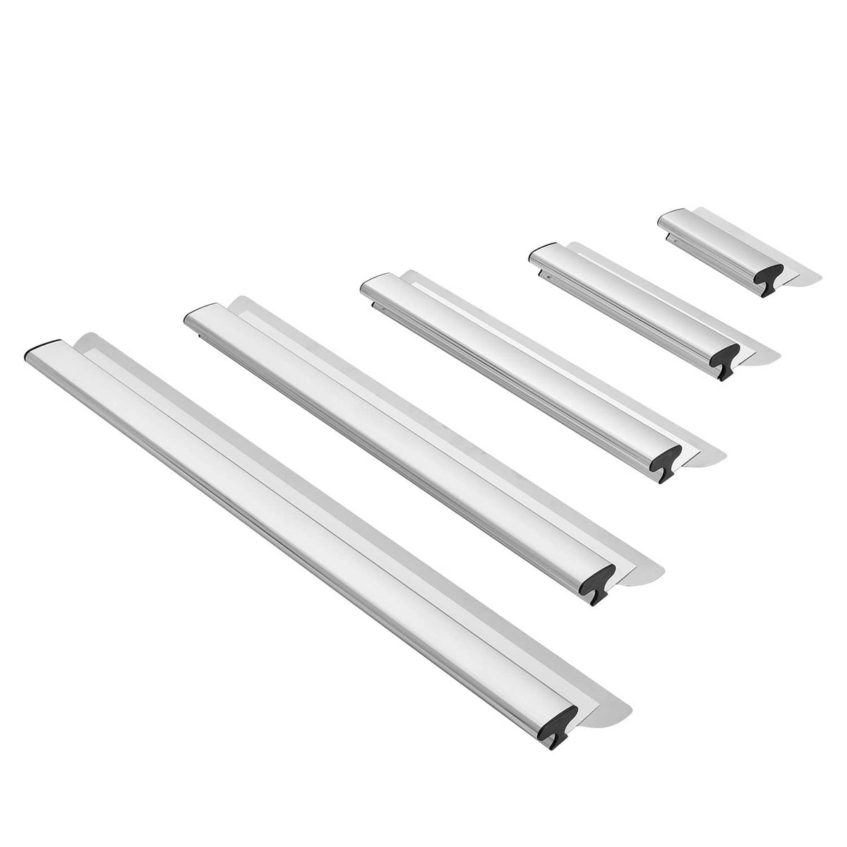 Drywall skimming blades set with four white blade edges in a staggered layout