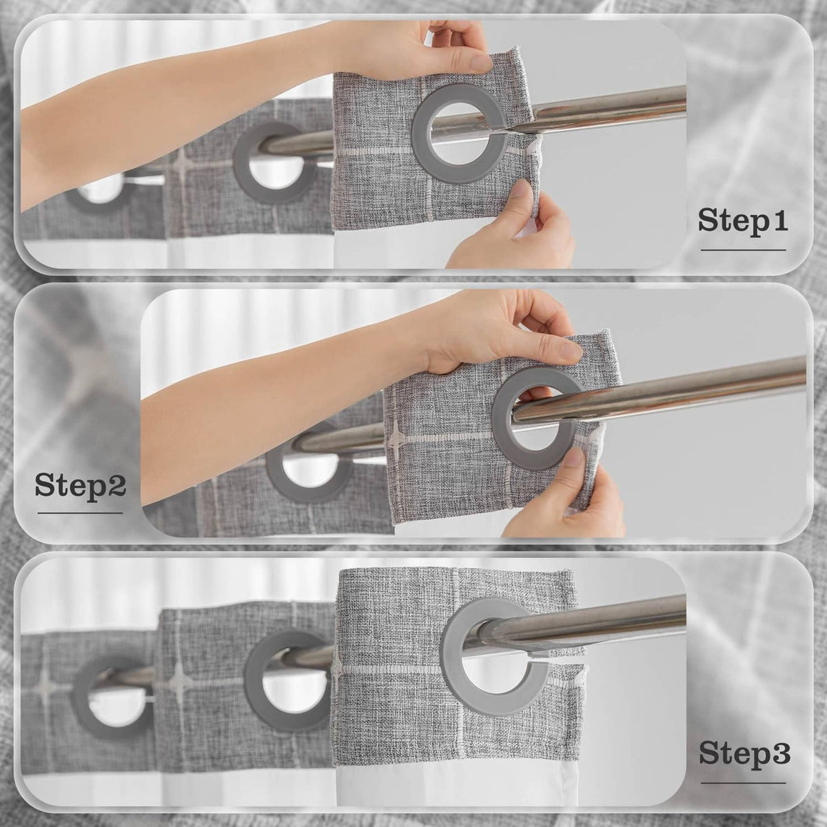 Shower curtain with snap-in liner and metal grommets for easy attachment