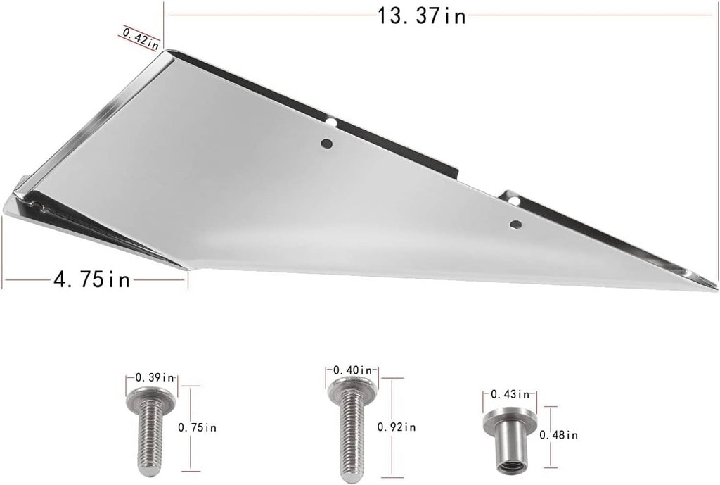 Silver skeg guard protector with measurements and mounting bolt hardware