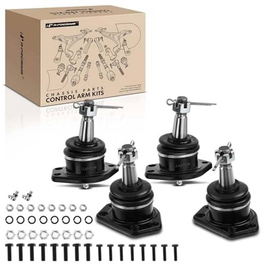 Set of four ball joints with black bases, chrome ball studs, and mounting hardware