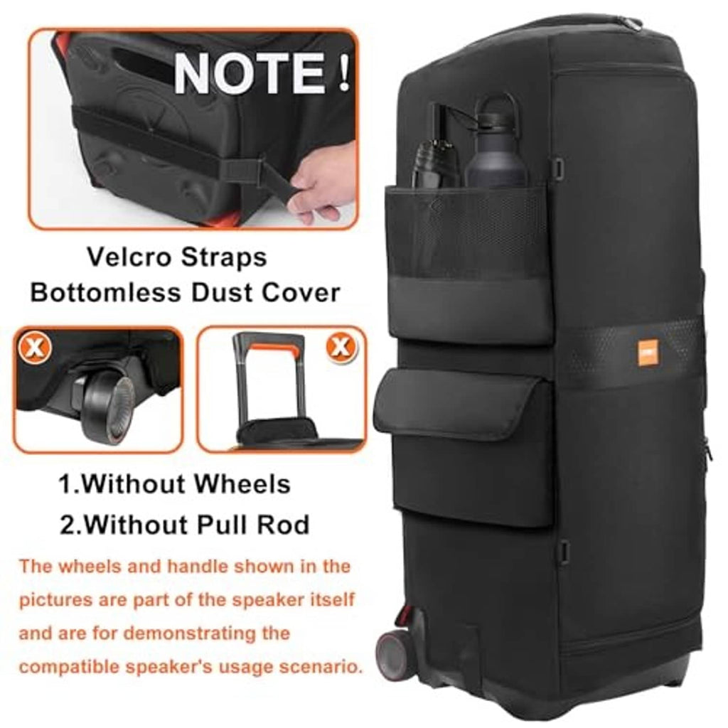 Black speaker case with Velcro straps and bottom dust cover