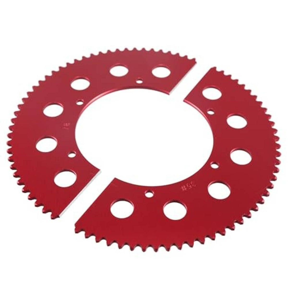 Red 78-tooth split sprocket angled view with central opening and bolt holes