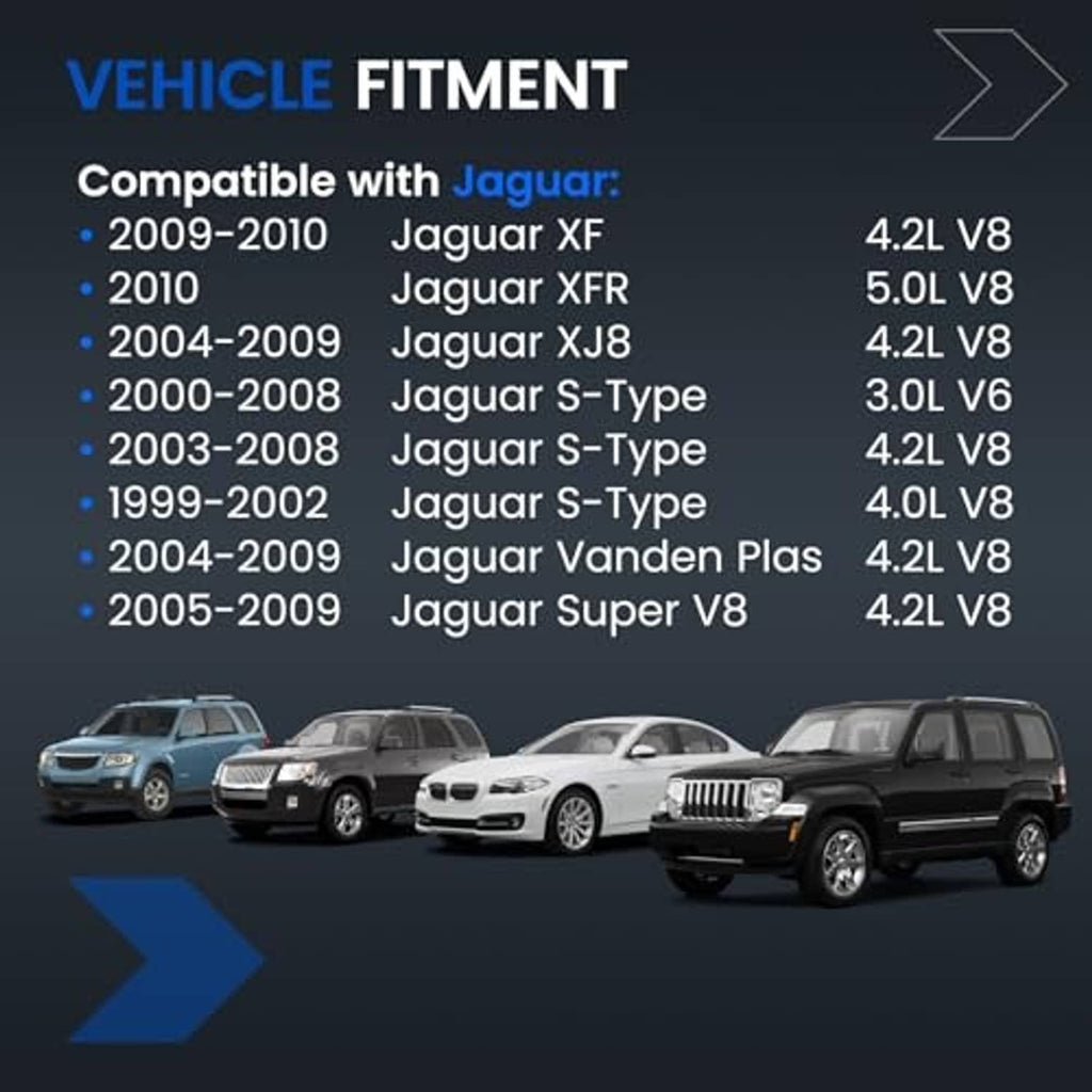 Vehicle fitment graphic for Jaguar XF with model years 2009-2010 and engine V8 details