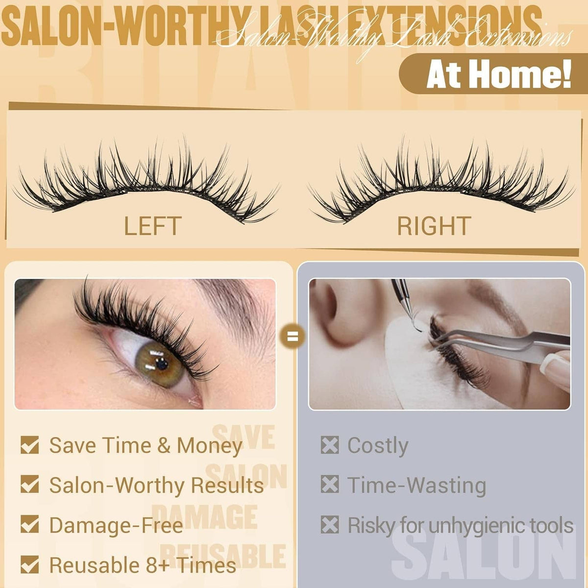 At-home lash clusters kit display with left and right lash application sets