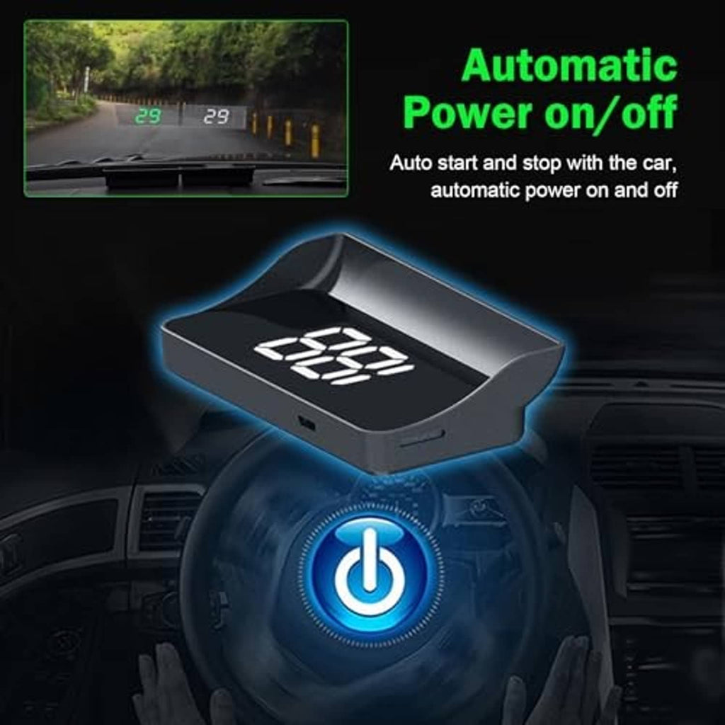 Car HUD speedometer with automatic power on/off icon and glowing 66 digits