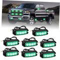 8-piece green LED strobe grille light bars in black housings with wiring