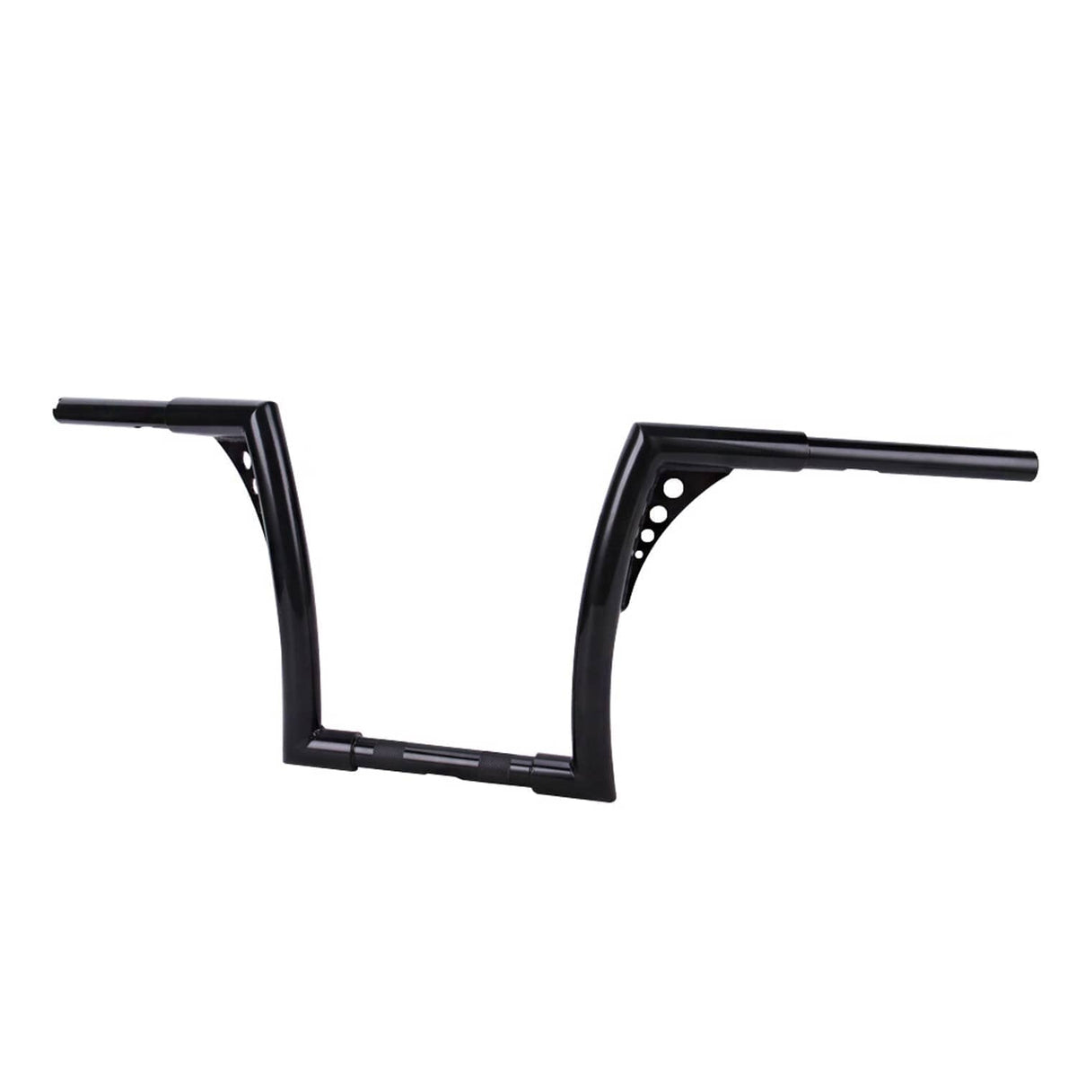 Black curved motorcycle handlebar riser set with drilled mounting plates