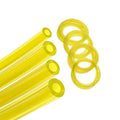 Yellow translucent gas fuel line hose tubing, coiled and cut lengths