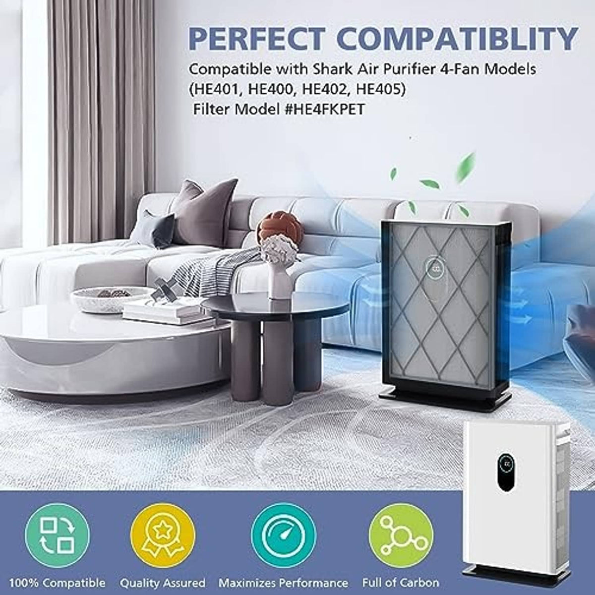 Replacement HEPA filter compatible with Shark air purifier, white pleated panel