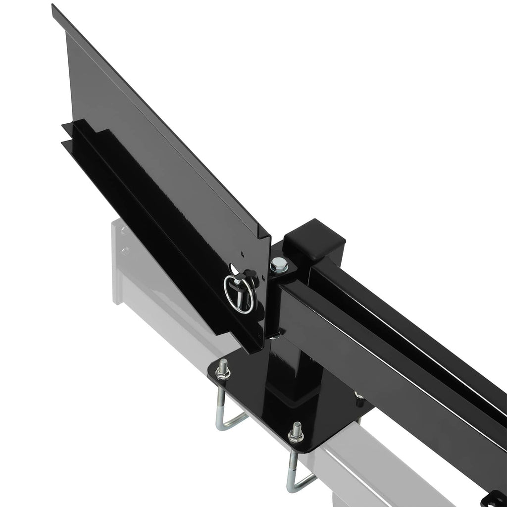 Black bumper-mounted swing arm with pivot arm and fasteners, angled view