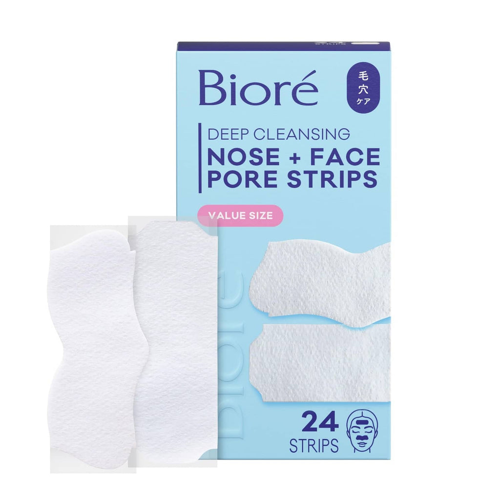 Biore Deep Cleansing nose + face pore strips pack with 24 white strip sheets