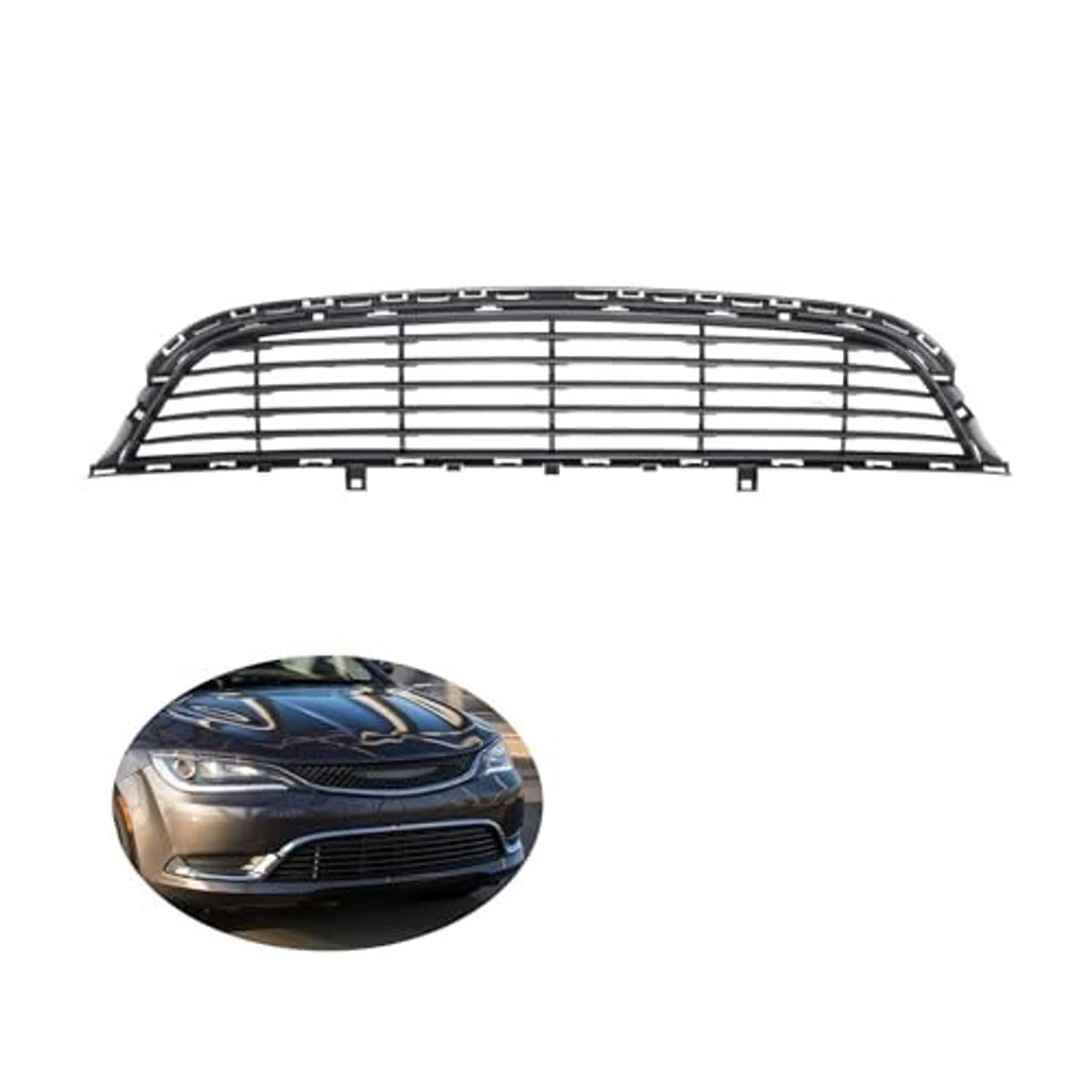 Front lower grille with black outer frame and silver-gray horizontal grille bars