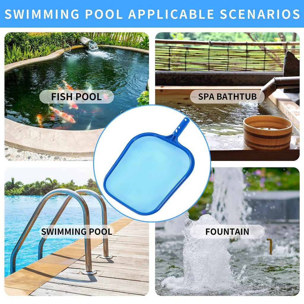 Light blue pool skimmer net head with fine mesh screen and blue handle