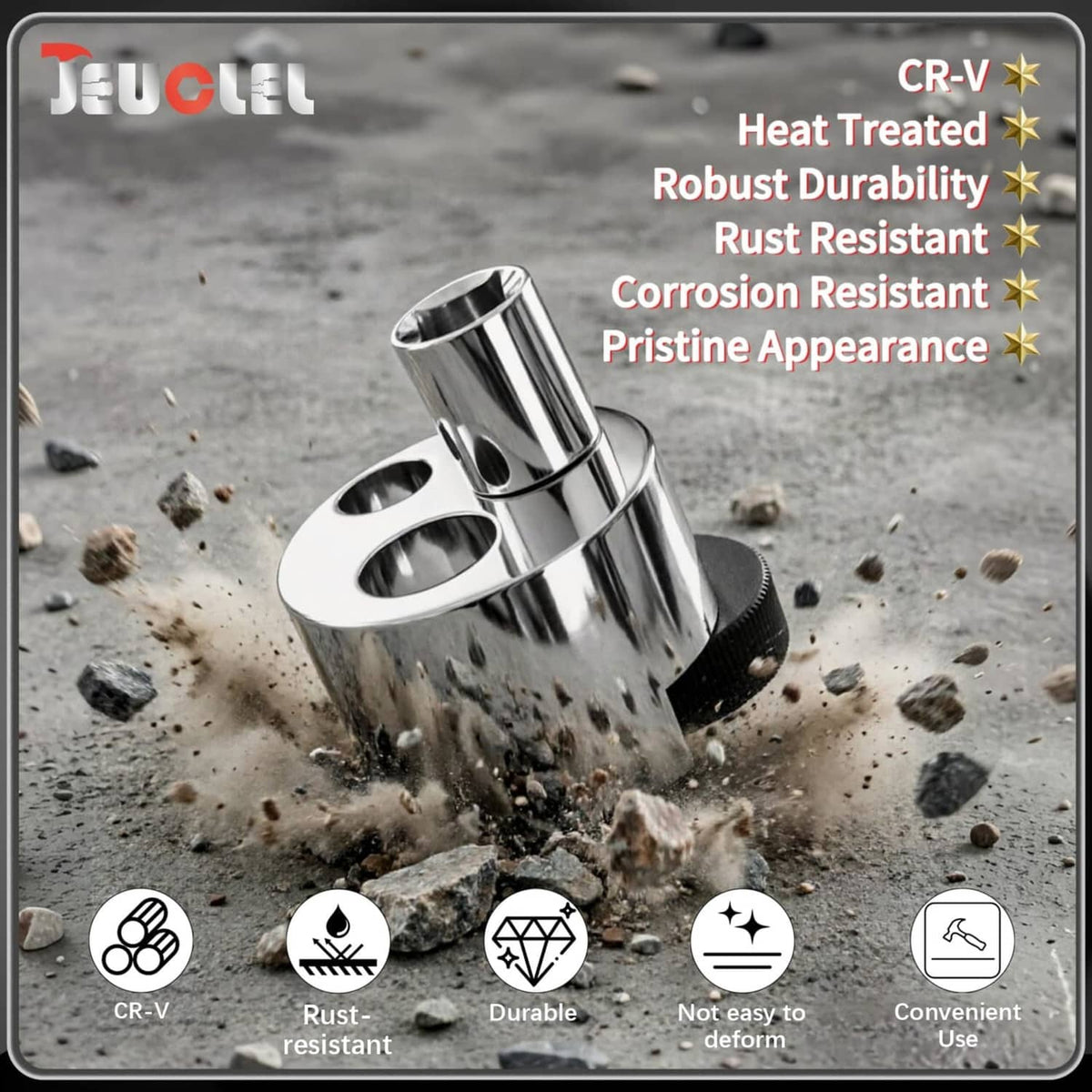 CR-V steel stud remover extractor tool with chrome finish and knurled roller