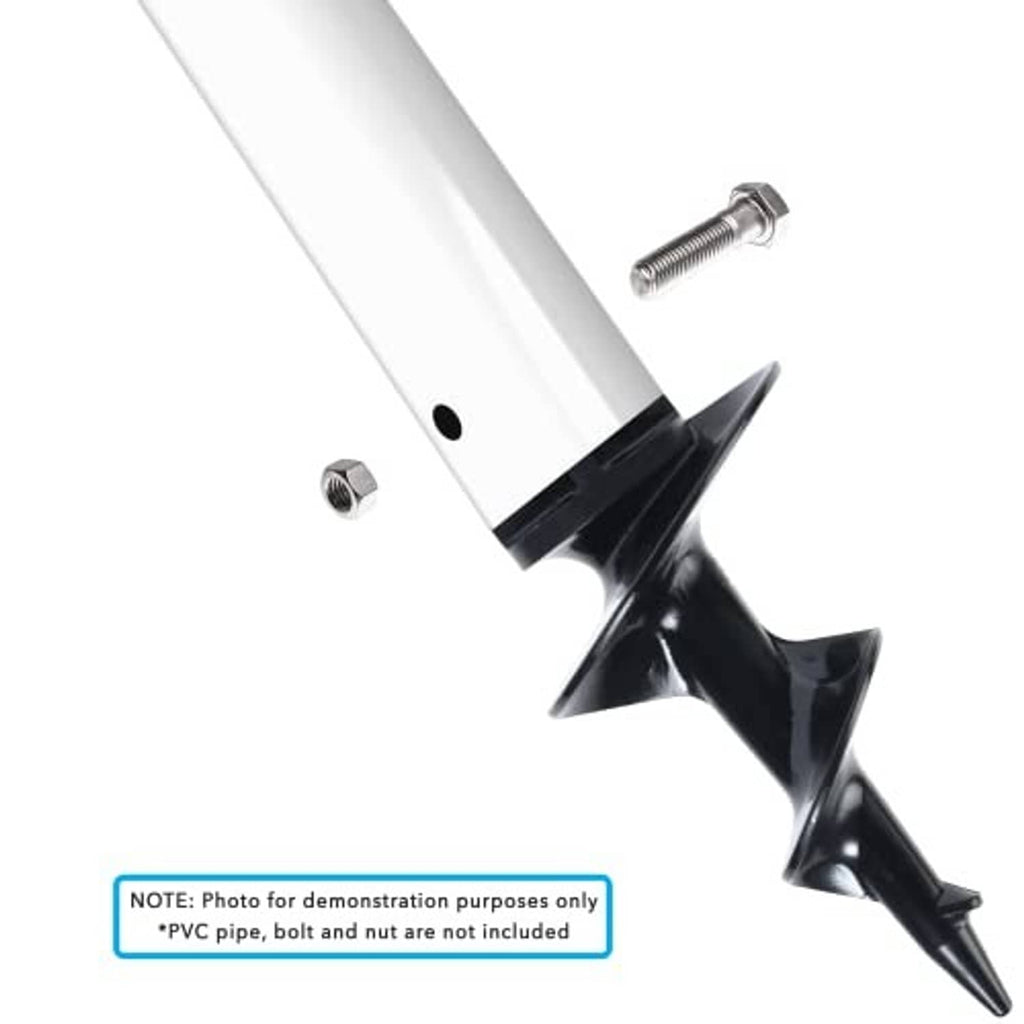 Black dock auger sand anchor with included bolt hardware and pointed helical blade