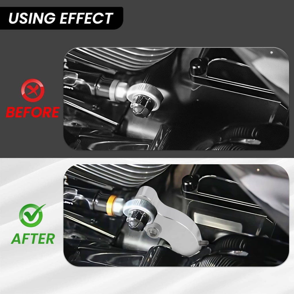 Neutral gear shift assist bracket installed on motorcycle engine area, silver