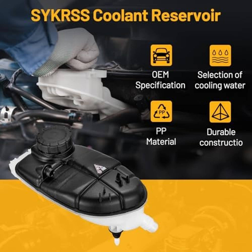 Coolant expansion overflow tank with black cap and PP housing, white reservoir section