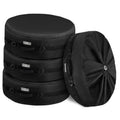Black spare tire cover with round top and separate compact bag with straps