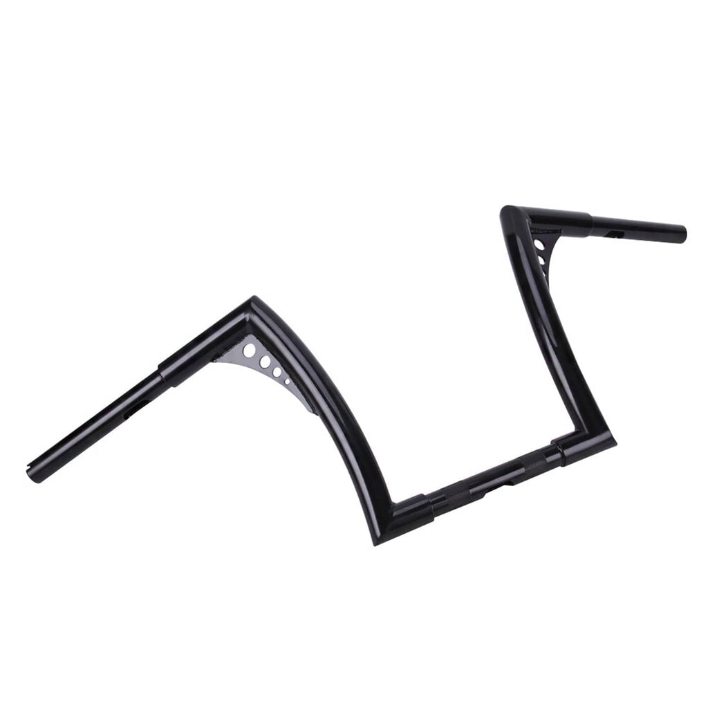 Black motorcycle handlebar riser shape with mounting holes and straight grips