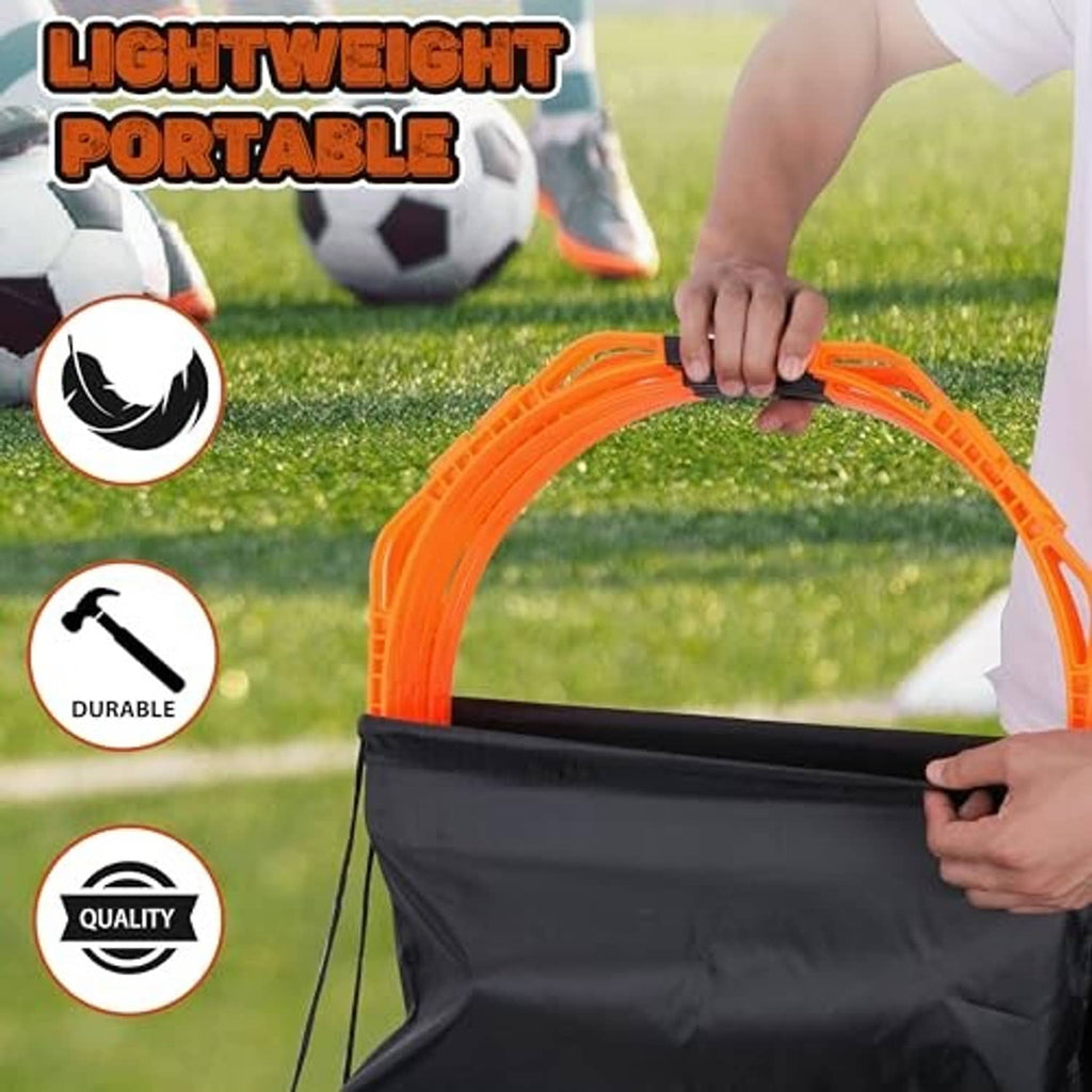 Orange octagonal agility rings with black connectors, plus black carrying bag.