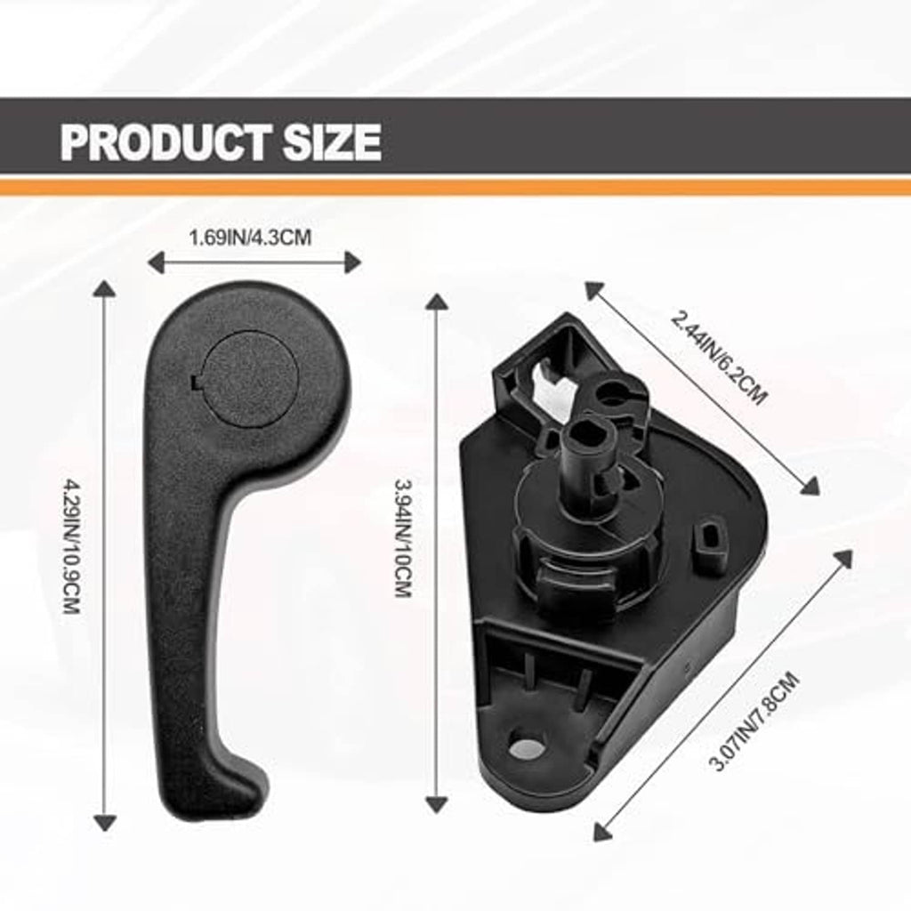 Hood release handle and mounting bracket with size dimensions diagram