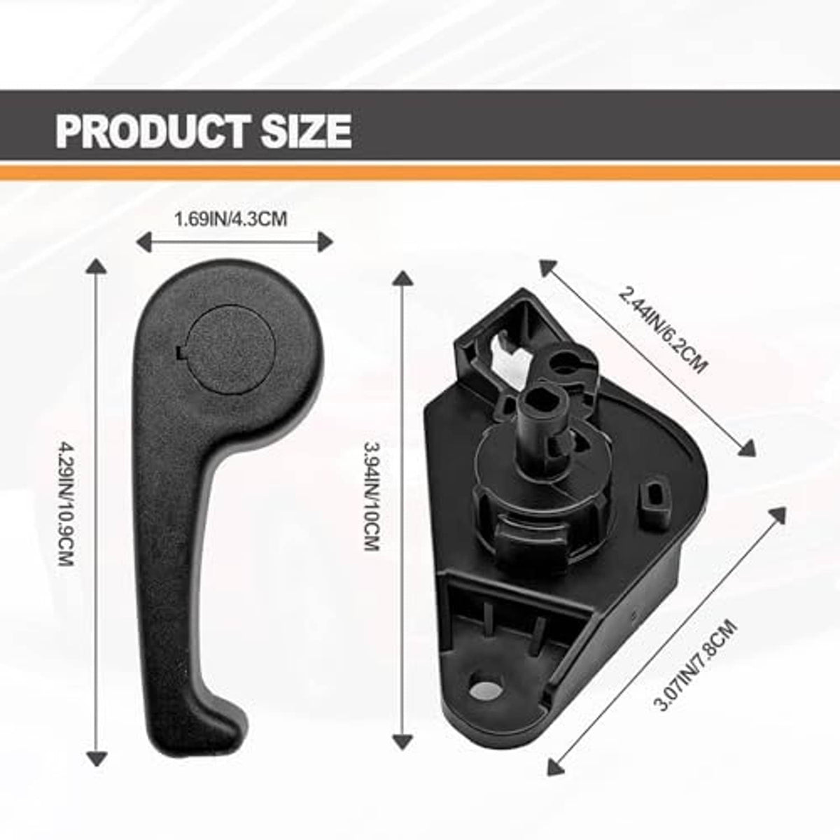 Hood release handle and mounting bracket with size dimensions diagram