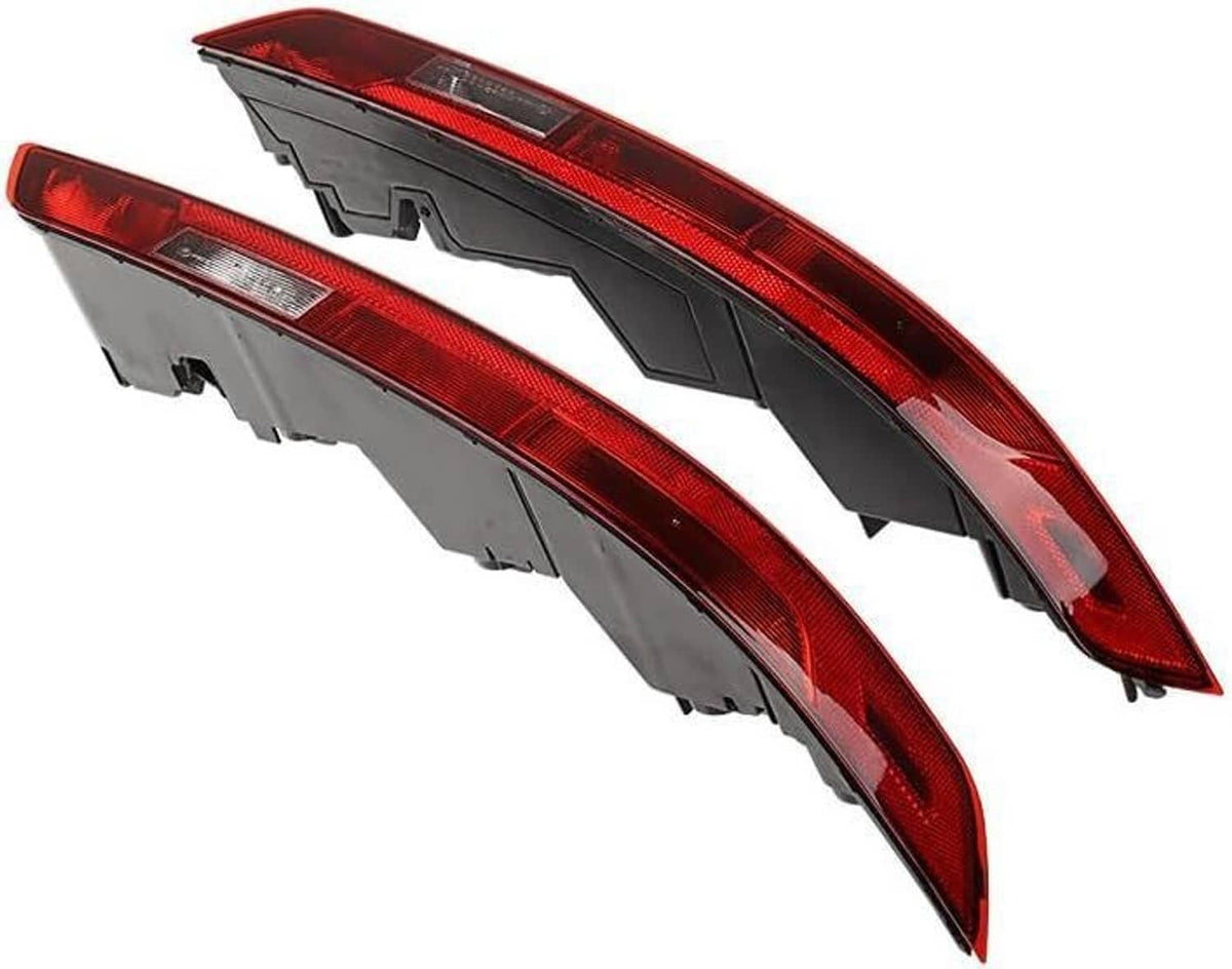Pair of rear tail light assemblies with red lenses and clear/amber sections
