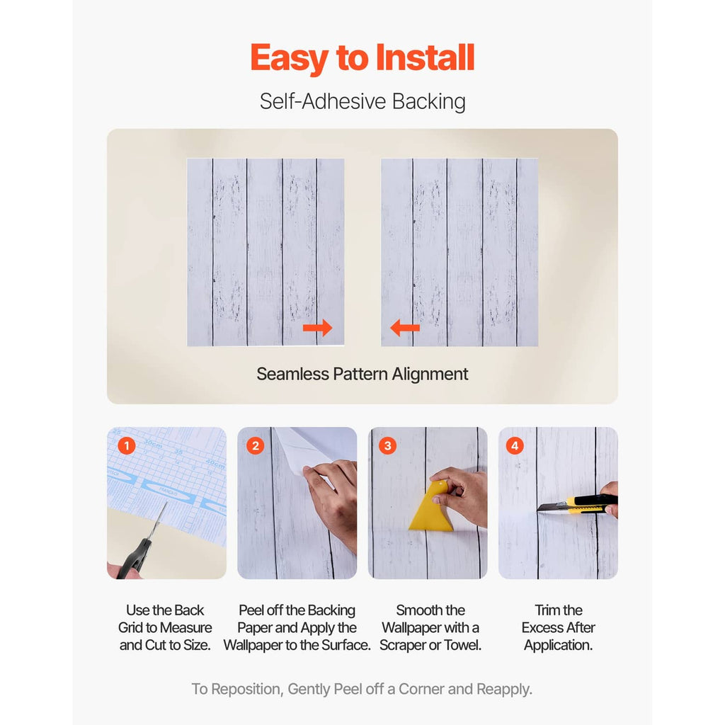 Self-adhesive wallpaper sheet with seam alignment, light blue wood-grain planks