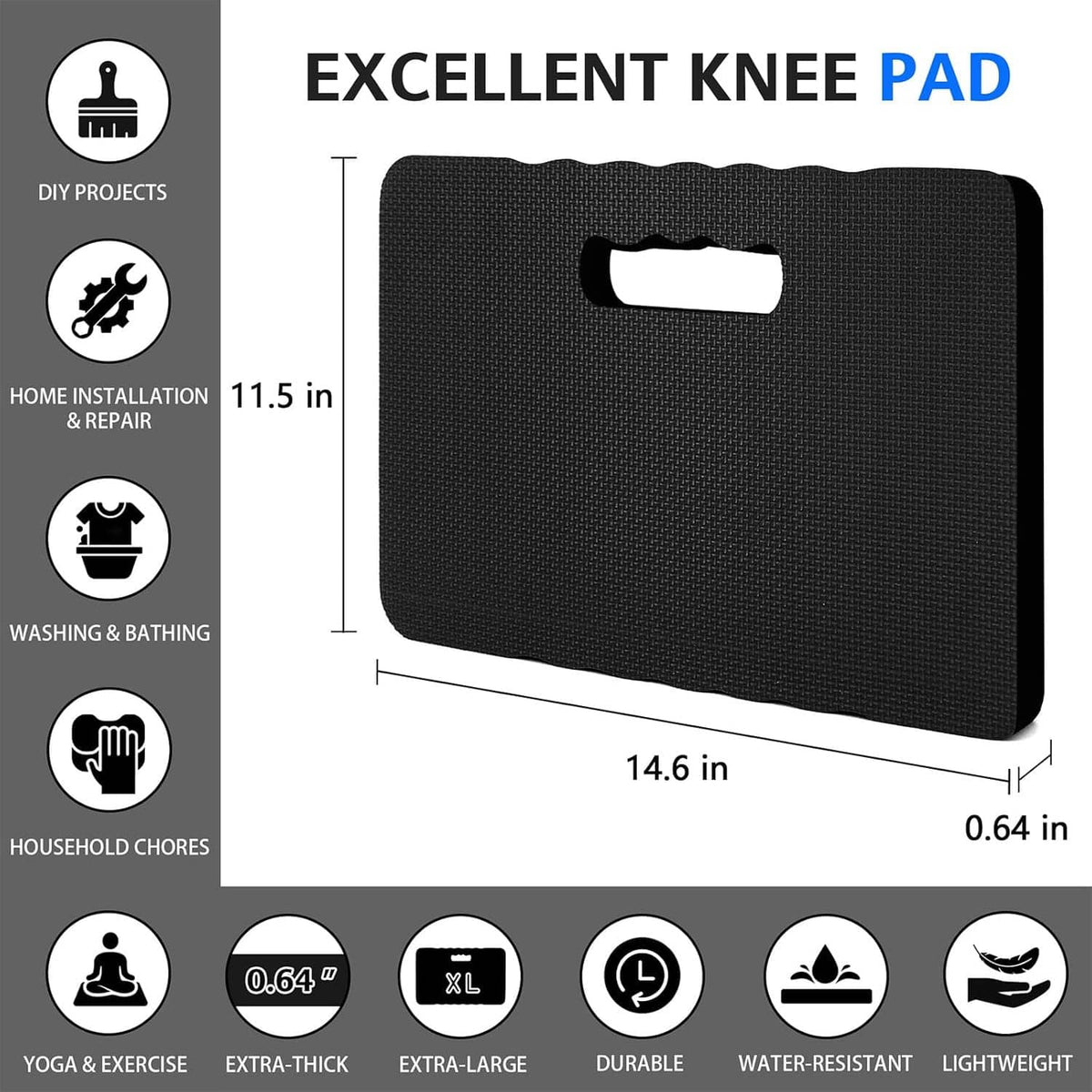 Black textured kneeling pad with handle cutout and HOODPLE branding on front