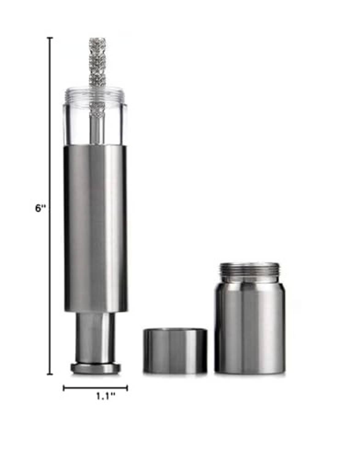 Stainless steel salt and pepper grinders set with size markings and included parts