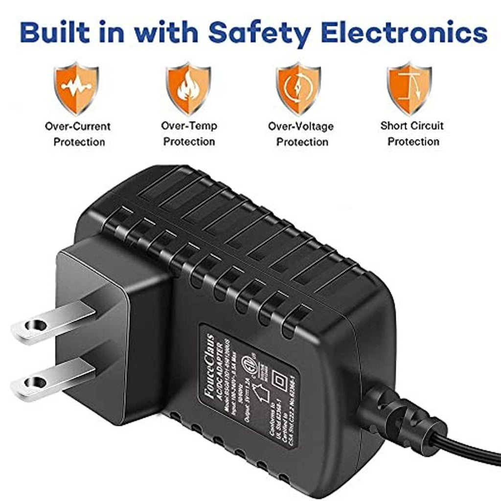Black power adapter charger with safety electronics and DC output cable