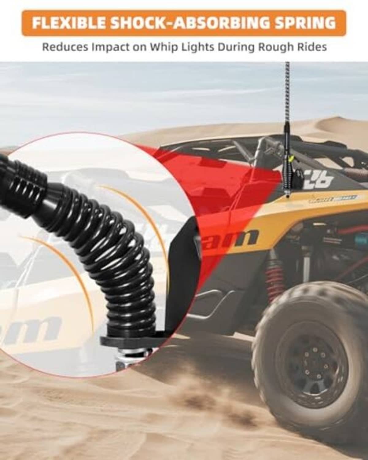 Flexible shock-absorbing black whip light spring to reduce impact on rides