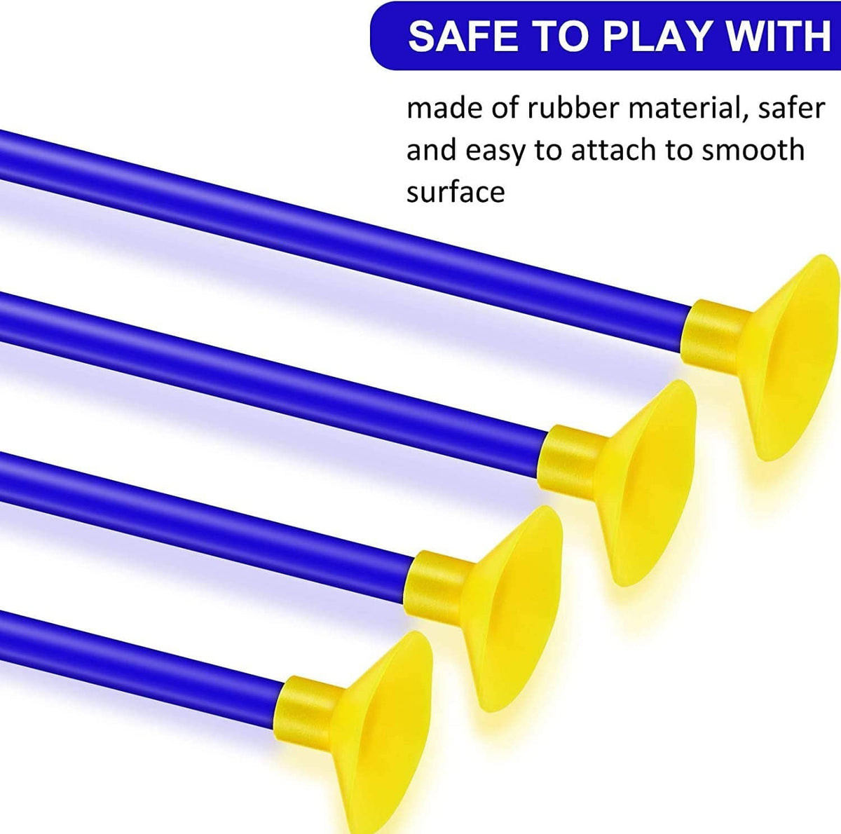Replacement suction cup arrows with blue shafts and yellow rubber cups, close-up