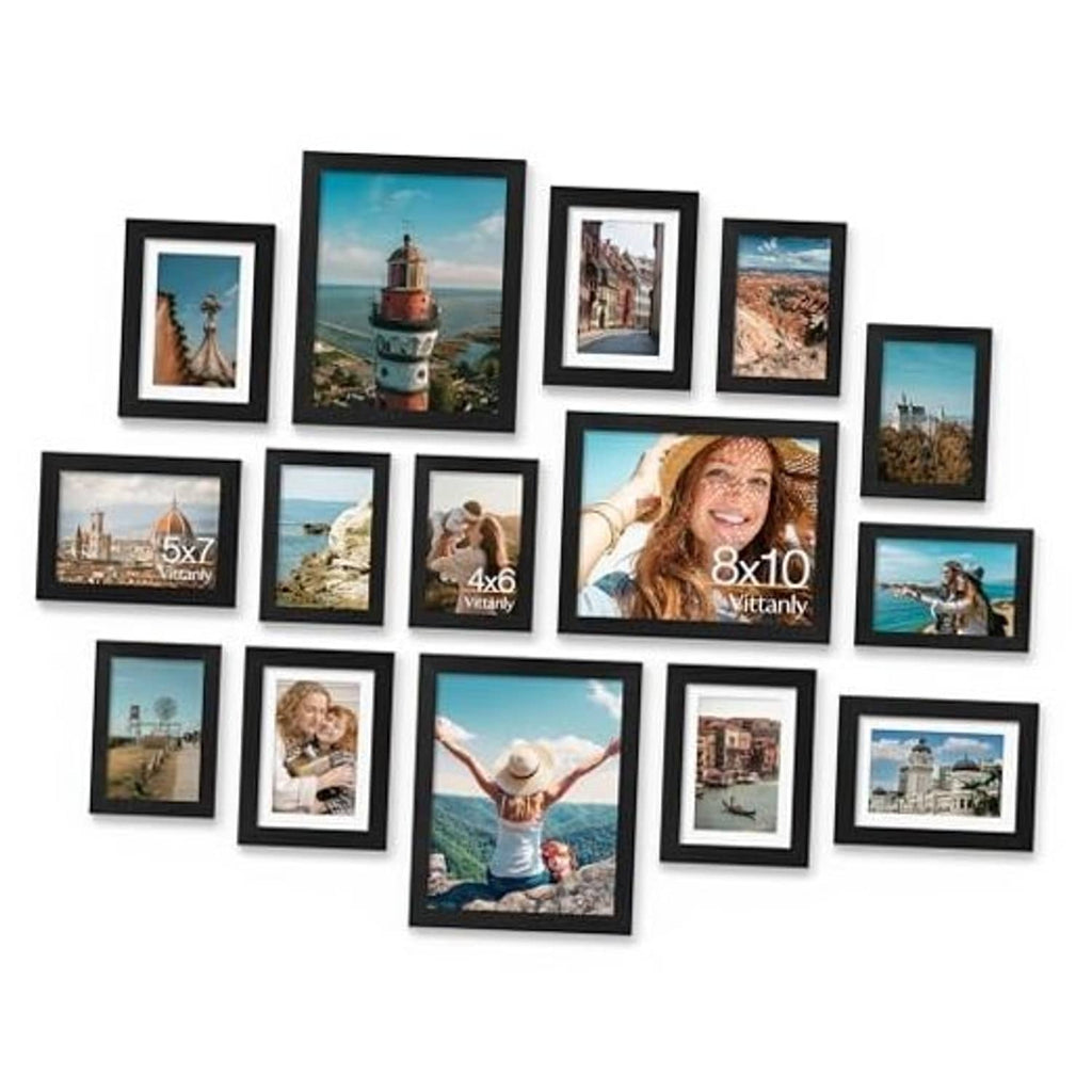 15-pack black picture frames collage set with mixed photo sizes