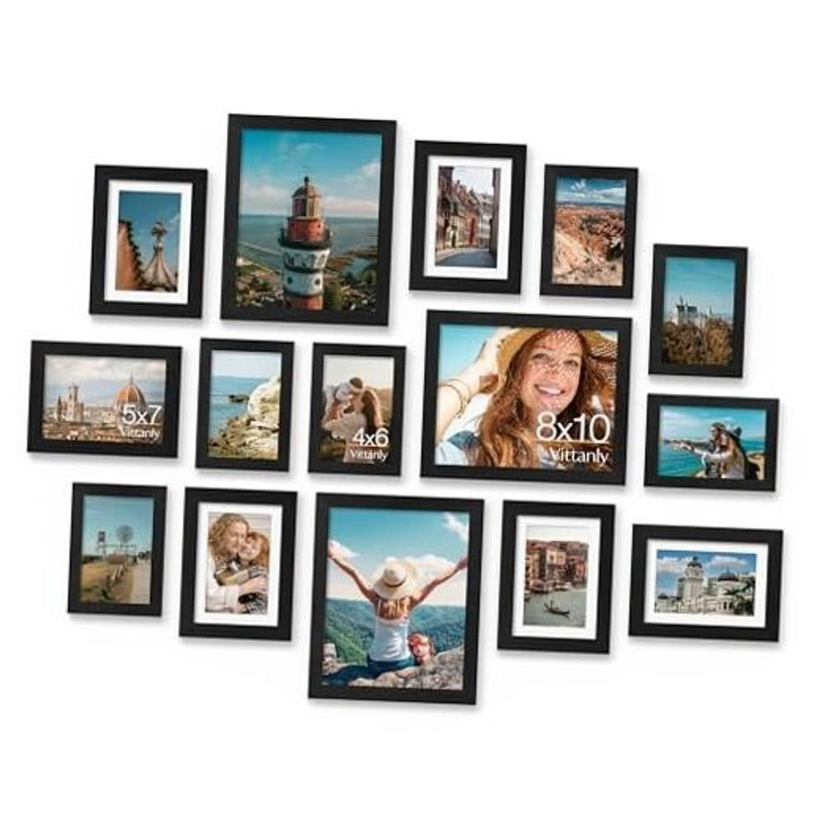 15-pack black picture frames collage set with mixed photo sizes