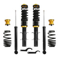 Coilover shock strut set with black coil springs and gold adjustment tops, front and rear components