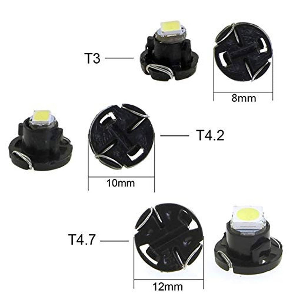 LED wedge bulbs with white chips; T4.7 12mm base, compact black housing