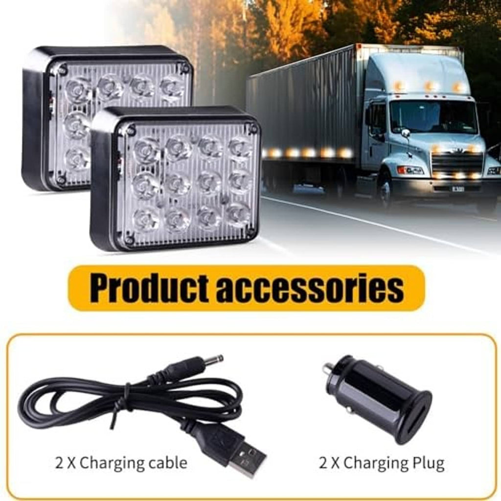 Magnetic LED strobe lights with charging cables and plug accessories included