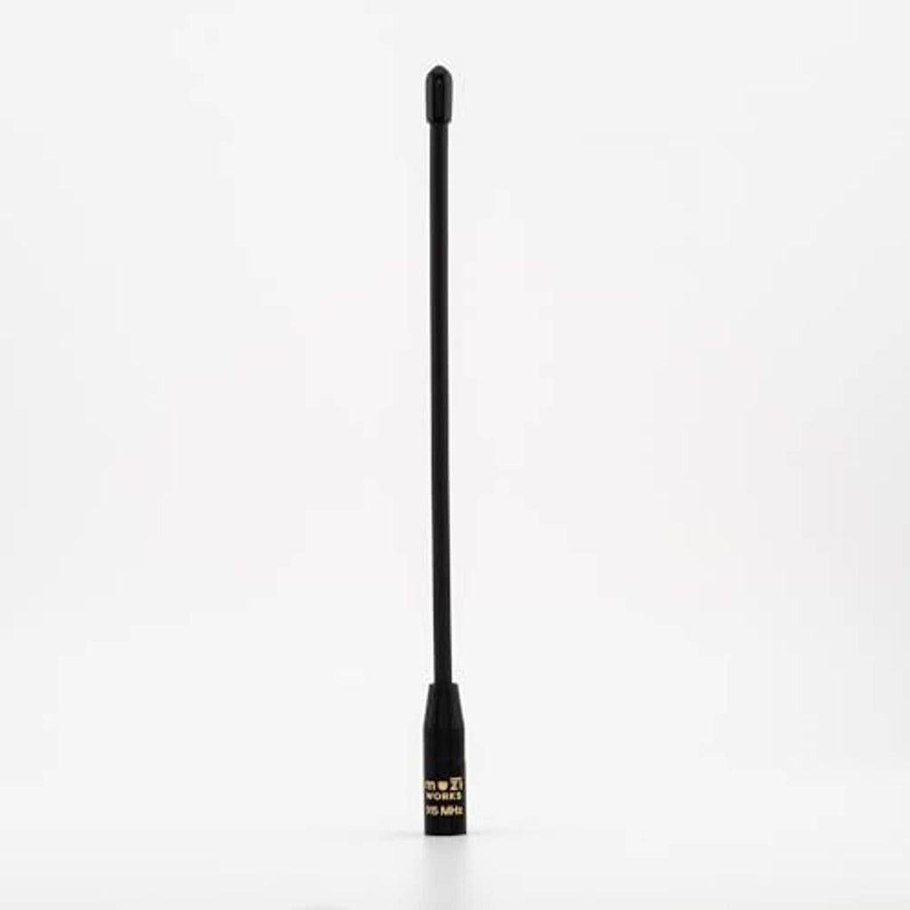 Black 915 MHz whip antenna with straight mast and base cap