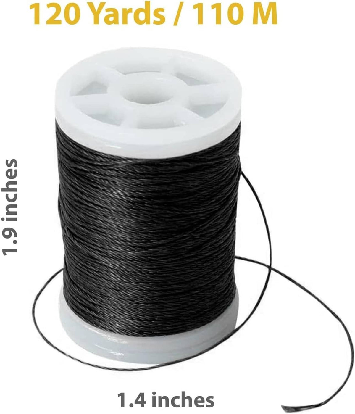 Black serving thread on white spool, 120 yards, 1.4 inches
