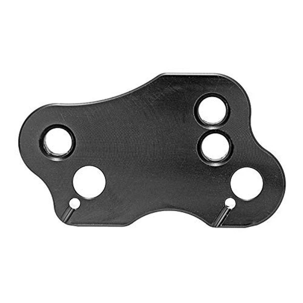 Black handlebar riser base plate with multiple mounting holes and bolt cutouts