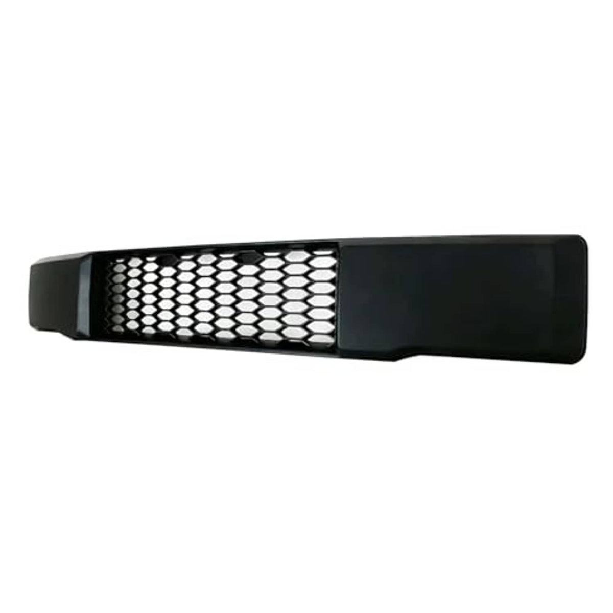 Rectangular black lower mesh grille insert with silver honeycomb panel